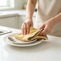 Rouleau de chiffons de nettoyage en microfibre de polyester à séchage rapide, tricotés, perforés, faciles à déchirer, double face, réutilisables, épais, pour la cuisine