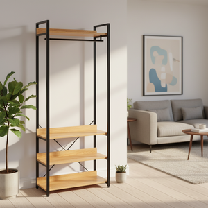 <span class=keywords><strong>Porte</strong></span>-manteaux <span class=keywords><strong>industriel</strong></span> multifonctionnel à 4 niveaux avec panneau arrière Supports de rangement simples pour la chambre à coucher, le salon et la salle de sport. - Product Image 2