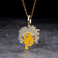 Pendentif visage pixel en argent 925 avec moissanite, bijoux hip-hop glacés, collier de personnage de dessin animé, fournisseur en gros