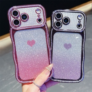 เคสใส่โทรศัพท์ iPhone 17 11 12 13 14 15 16 Pro Max Plus รุ่น Plating Heart Laser Aurora Matte ป้องกันกล้อง ซิลิโคนกันกระแทก - Product Image 1