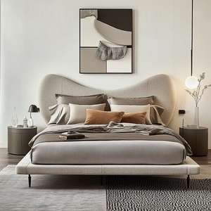 Cama doble italiana de lujo, dormitorio nórdico sencillo, muebles de madera de diseño, camas personalizadas con funda para apartamentos pequeños - Product Image 2