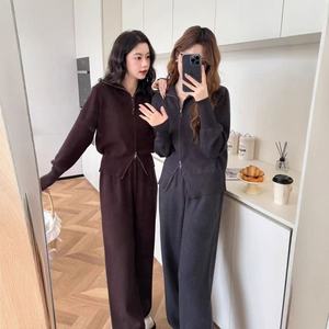 Completo Sportivo da Donna Americano alla Moda con Maglione a Maniche Lunghe con Doppia Cerniera e Pantaloni Casual - Product Image 5