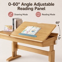 Bureau d'étude ergonomique pour enfants, réglable en hauteur manuellement, avec tiroir et étagère inclinables, système de levage à manivelle, en bois écologique