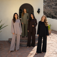 Ensemble coordonné Mexizo Moyen-Orient en pur coton, asymétrique, avec haut à manches longues et ourlet irrégulier à nouer au dos et pantalon, pour le quotidien