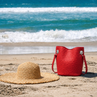 Bolso de Hombro Tipo Cubo de Piel Sintética con Estampado de Avestruz Rojo Intenso, Lujoso, Elegante y Chic para Uso Diario, Personalizable OEM