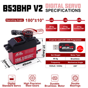 มอเตอร์ AGFRC B53BHP 0.055s แรงบิดสูง 20 กก. 8.4V 25T เกียร์โลหะ ดิจิตอล โปรแกรมได้ สำหรับรถบังคับวิทยุ หุ่นยนต์ และอุตสาหกรรม - Product Image 5
