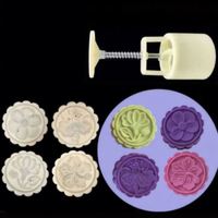 Kit de moules à gâteaux de lune 50g 4 pièces, outils de pâtisserie DIY à épaisseur réglable, antiadhésifs, à motif floral, tampons à biscuits à pression manuelle