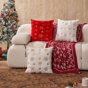 XM-509 <strong>White</strong> Faux Fur Snowflake Embroidery Throw <strong>Pillow</strong> Covers <strong>Fluffy</strong> Plush Soft Square Christmas Cushion Cases - Product Image 2