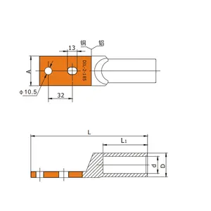 DTL2 Series Of Copper Aluminum Terminals Bimetal Cable Lugs Crimp Lug