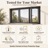 Fenêtre à battant moderne en alliage d'aluminium, grain de bois marron, noir, blanc, système mince, verre isolant thermique Low-E, insonorisée, garantie 5 ans