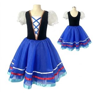Robe Tutu de Ballet Style Folklore Bleu Royal pour Filles, Manches Courtes Bouffantes, Ourlet Rayé, Jupe en Tulle, Costume de Scène de Ballet, Fabrication en Usine - Product Image 2