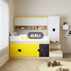 Meubles de chambre à coucher Jiali en bois jaune et Mdf pour enfants <span class=keywords><strong>Lit</strong></span> superposé demi-<span class=keywords><strong>haut</strong></span> avec table d'étude mobile - Product Image 3