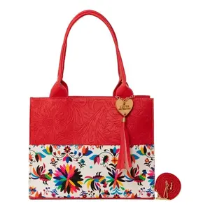 Bolso de mano de yute rojo para mujer Fana Dahina, tamaño mediano, estampado floral, para uso alimentario, con bolsillo con cremallera - Product Image 3