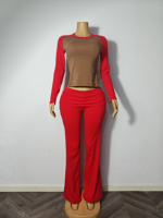 Conjunto de Ropa Romántica Y2K para Mujer, Otoño 2026, OEM ODM, Personalizado, con Estampado de Lunares, Top de Manga Larga y Pantalones Acampanados con Cintura Plegable
