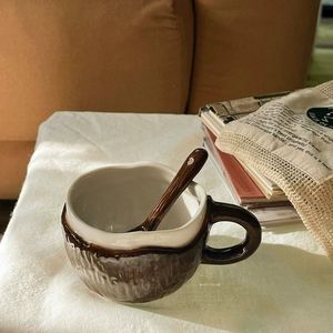 แก้วกาแฟเซรามิคลายมะพร้าว สีน้ำตาล แก้วเปลือกมะพร้าวพร้อมช้อน ทนความร้อน เหมาะสำหรับของขวัญสำหรับน้ำชายามบ่ายและอาหารเช้า - Product Image 2