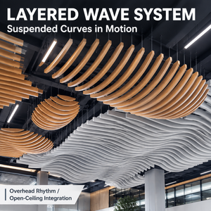 Flowing Line Strip Ceiling Tiles Modern Aesthetic Sound Insulation Fire Class A For Museum And Shopping Mall Interior Design - Product Image 1