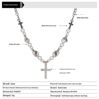 Collier Croix en Cuivre Perlé Réfléchissant Luxe Niche, Entièrement Serti de Diamants, Style Européen et Américain Tendance pour Hommes, Hip-Hop Urbain