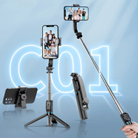 Perche à selfie télescopique pour téléphone portable C01, support de bureau détachable, multifonctionnel, rotation à 360°, trépied sans fil BT, télécommande ABS