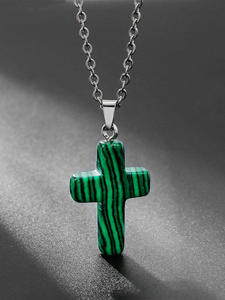 Collier Pendentif Chrétien en <span class=keywords><strong>Pierre</strong></span> Naturelle DIY, Obsidienne, Malachite, Turquoise Blanche, Style Européen et Américain - Grande Vente - Product Image 6