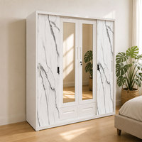 Armoire coulissante 4 portes en acier imprimé, miroir marbre blanc, anti-rouille, verrouillable, 160 cm, pour l'Indonésie et les Philippines
