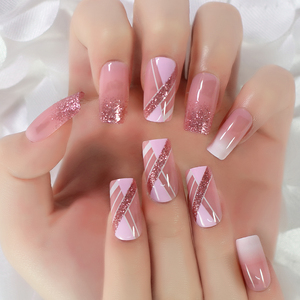 Nouveautés en gros, <span class=keywords><strong>faux</strong></span> <span class=keywords><strong>ongles</strong></span>, <span class=keywords><strong>meilleur</strong></span> cadeau pour elle, <span class=keywords><strong>ongles</strong></span> artificiels pré-conçus avec paillettes, forme squoval, taille moyenne - Product Image 5