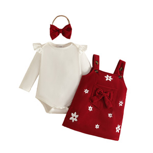 Set di Vestiti Autunno-Inverno per Neonata, Gonna con Bretelle Floreale, Body a Maniche Lunghe con Volant, Fascia per Capelli, Outfit per Neonati 0-3 Mesi - Product Image 5