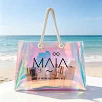 Bolsa de Mano Reutilizable de PVC Holográfico Personalizada DB-0128 con Asa Gruesa, Diseño Transparente con Impresión Serigráfica para Regalo
