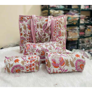 Floral Print Washable 100% Cotton with Quilting Soft Handle Multi-Function Cosmetic <b>Organiser</b> Bag for women - Product Image 5