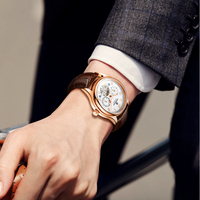 Montre mécanique pour homme avec logo personnalisé, aiguilles lumineuses, mouvement automatique importé 203, bracelet en cuir