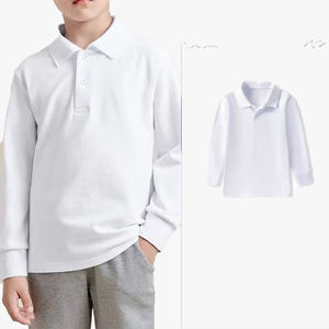 Polo à manches longues 100 % coton pour garçons, t-shirt blanc personnalisable pour grands enfants et filles, idéal pour l'automne - Product Image 2