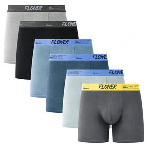 2024 nueva ropa interior masculina de algodón ajustada elástica personalizada, Calzoncillos Bóxer largos, bragas cómodas lisas sin costuras para hombres, ropa interior - Product Image 3