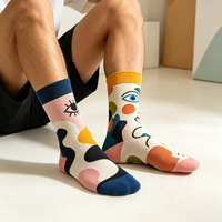 Chaussettes en coton peigné tricotées jacquard personnalisées avec logo, style Picasso abstrait artistique, fantaisie et amusantes, vente en gros