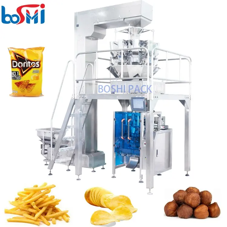 Mesin Pengemasan Popcorn Kacang Asin Vertikal Otomatis Mesin Pengemas Keripik Kentang Goreng Beku Mesin Pengemas Kentang Goreng