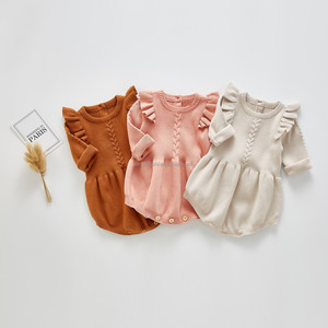 D1237 Combinaison unie pour bébés garçons à petites manches volantées 100% Coton, Article très demandé, En promotion - Product Image 1
