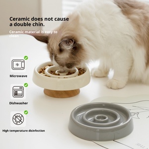 Mangkuk tempat makan anjing keramik pelat ramah lingkungan tahan air IPX5 desain bulat pelindung tulang belakang serviks anti-tersedak mangkuk lambat - Product Image 4