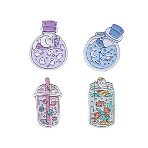 Customized Logo Ocean Starry Sky Bottle Fish Boo Planet <b>Badge</b> Cute Cartoon Metal Lapel <b>Pin</b> for Clothes Accessories Letters - Product Image 1