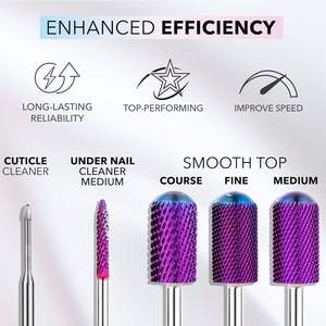 Broca para Uñas <span class=keywords><strong>de</strong></span> Carburo Typhoon Course, Diseño <span class=keywords><strong>de</strong></span> Corte en X, Vástago Recto Sin Recubrimiento, Broca <span class=keywords><strong>de</strong></span> Carburo MORADA para Uñas Acrílicas - Product Image 3