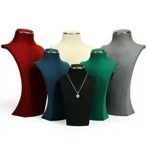 Oem Microvezel Sieraden Display Buste Stand Unieke Hoge Ketting Display Stand Groene Mannequin Voor Ketting Etalage Etalage