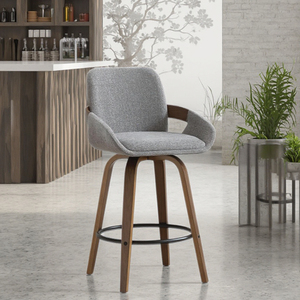 모던 라이트 그레이 360도 회전 바 의자 높은 스툴 등받이 팔걸이 나무 패브릭 커버 쇼핑몰 주방 식당 야외 호텔용 - Product Image 3