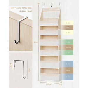 Over the Door Clothing Organizer 6 Pockets Beige Multifunctional Wall Mounted Hooks & Rails Neatening <b>Storage</b> - Product Image 2