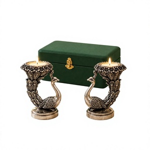 R.K.INTERNATIONAL 999 <b>Silver</b> Plated Brass Peacock Candle Holder Set | Luxury Handmade Heat Resistant Eco-Friendly Tabletop Stand - Product Image 1