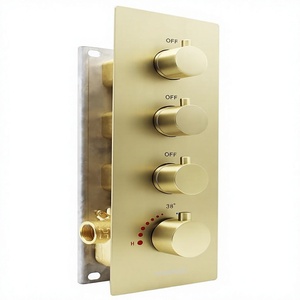 HOMEDEC Kit de finition de mitigeur de <span class=keywords><strong>douche</strong></span> 3 fonctions Or brossé Robinet thermostatique 3 voies Contrôle du débit/volume <span class=keywords><strong>Douche</strong></span> <span class=keywords><strong>verticale</strong></span> - Product Image 1