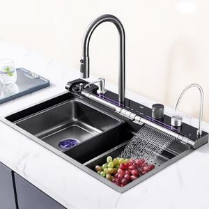 Fregadero de Cocina Kahnos Trend Nano, Acero Inoxidable 304 Negro, Antiarañazos, Pantalla LED Cuadrada, Estilo Cascada, Teclas de Piano - Product Image 1
