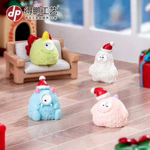 Miniature Cartoon Christmas Monster Ornament Resin Figurine Dollhouse Home <b>Decoration</b> Desktop <b>Car</b> Decor Indoor Use - Product Image 5