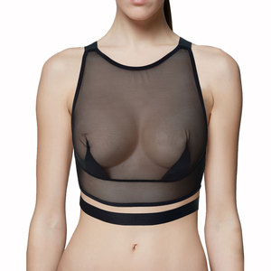 HOT Women reggiseno Sexy trasparente Mesh Ladies Sexy <span class=keywords><strong>Nude</strong></span> <span class=keywords><strong>Lingerie</strong></span> reggiseno Cross Back Long-line Top Wireless Soft Cup Underwear - Product Image 3