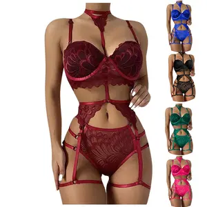 PINK ZOOM Women Lingerie sets Bra and Panty kit Underwire Push Up Garter Belt Lingerie Set for Women Sheer