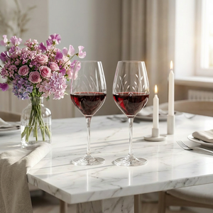 Verre à vin soufflé à la main gravé avec un motif floral, verres à cocktail à long pied transparents pour mariage, anniversaire, fête - Product Image 1