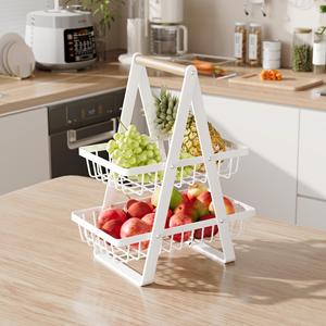 Cesta de Frutas de 2 Niveles para Encimera, Organizador de Cocina Portátil para Frutas, Verduras y Aperitivos, Cesta Rectangular de Metal Desmontable - Product Image 6