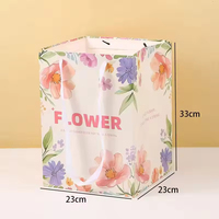 Floral Print Paper Flower Bouquet Bag 23x23x33cm (9x9x13 Inch) Square Gift Packaging Bag with Handle