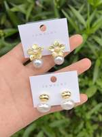 Perhiasan Anting Mutiara Gaya Eropa Amerika Terbaru, Anting Tusuk Retro Berlapis Tembaga Emas Asli, Anting Geometris untuk Wanita
